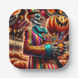 Beängstigender Clown mit Jack O' Lantern Halloween Pappteller