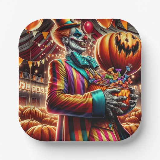 Beängstigender Clown mit Jack O' Lantern Halloween Pappteller (Vorderseite)