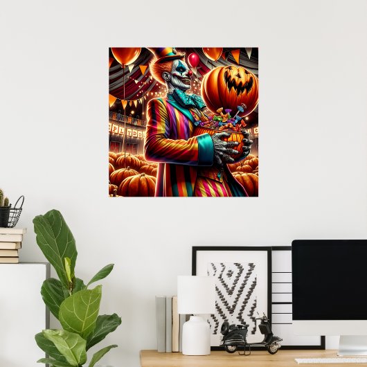 Beängstigender Clown mit Jack O' Lantern Halloween Poster (Heimbüro)