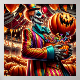 Beängstigender Clown mit Jack O' Lantern Halloween Poster