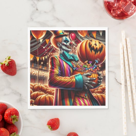 Beängstigender Clown mit Jack O' Lantern Halloween Serviette (Beispiel)