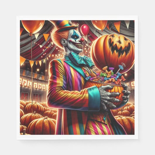 Beängstigender Clown mit Jack O' Lantern Halloween Serviette (Vorderseite)