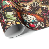 Beängstigender Clown Zombie bei Karneval Geburtsta Geschenkpapier (Rolleneckpunkt)