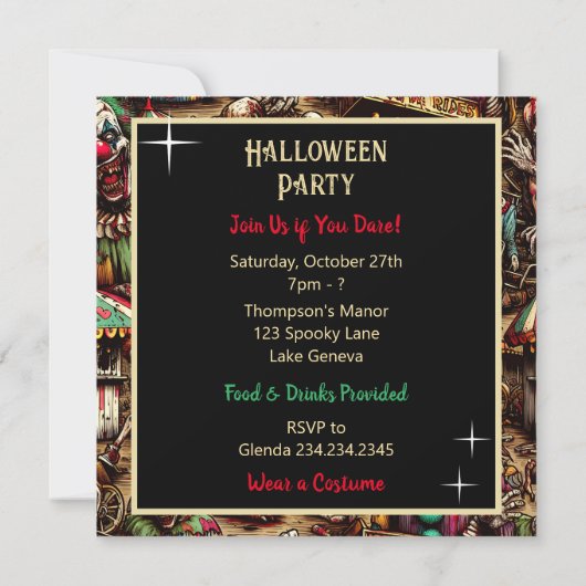 Beängstigender Clown Zombie zu Karneval Halloween Einladung (Rückseite)