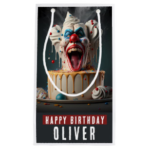 Beängstigender Clown zum Thema Geburtstagsgeschenk Kleine Geschenktüte