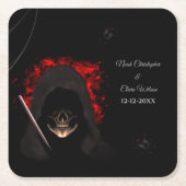 Beängstigender, dunkelmoody, roter Schädel Rechteckiger Pappuntersetzer (Vorderseite)