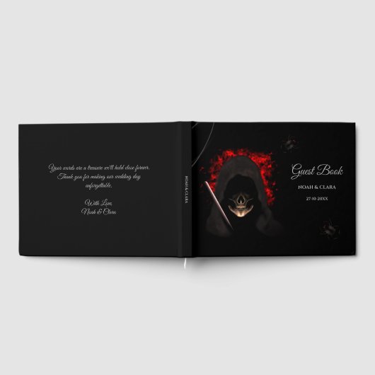 Beängstigender, dunkelmoody-roter Schädelhalloween Gästebuch (Voll)