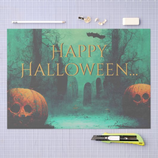 Beängstigender Friedhof und geschnitzte Pumpkins H Seidenpapier (Handwerk)