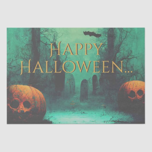 Beängstigender Friedhof und geschnitzte Pumpkins H Seidenpapier (Vorderseite)