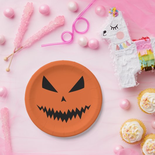 Beängstigender Halloween-Jack OLantern-Schwarz-Ges Pappteller (Party)