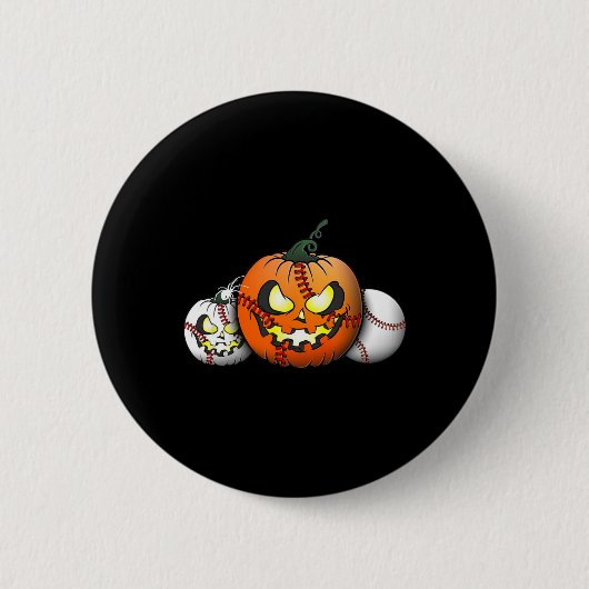 Beängstigender Halloween-Kürbis für Baseballspiele Button (Vorderseite)