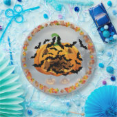 Beängstigender Halloween-Kürbis mit Fledermäusen Pappteller (Party)