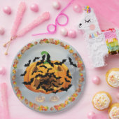 Beängstigender Halloween-Kürbis mit Fledermäusen Pappteller (Party)