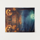 Beängstigender Halloween-Kürbispfch Wandteppich (Vorderseite (Horizontal))