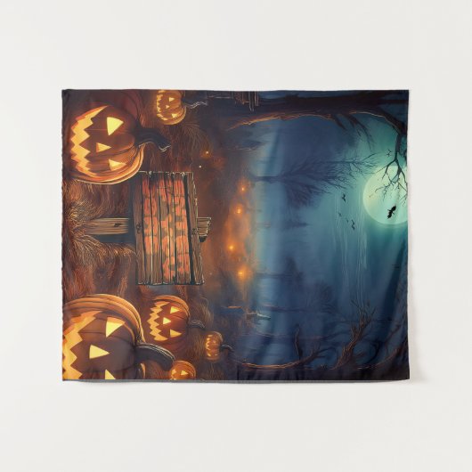 Beängstigender Halloween-Kürbispfch Wandteppich (Vorderseite (Horizontal))