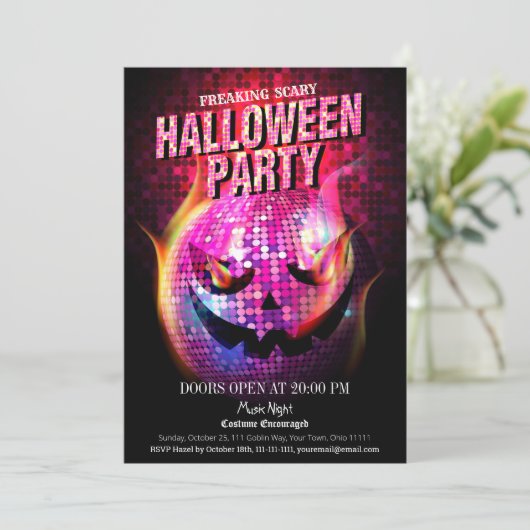 Beängstigender Jack-O-Lantern Disco-Ball Einladung (Stehend Vorderseite)