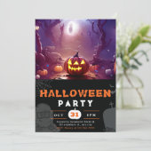 Beängstigender Jack-O' Lantern Forest Halloween Einladung (Stehend Vorderseite)