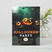 Beängstigender Jack-O' Lantern Full Moon Halloween Einladung (Stehend Vorderseite)