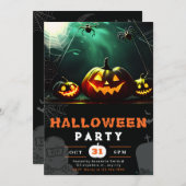 Beängstigender Jack-O' Lantern Full Moon Halloween Einladung (Vorne/Hinten)