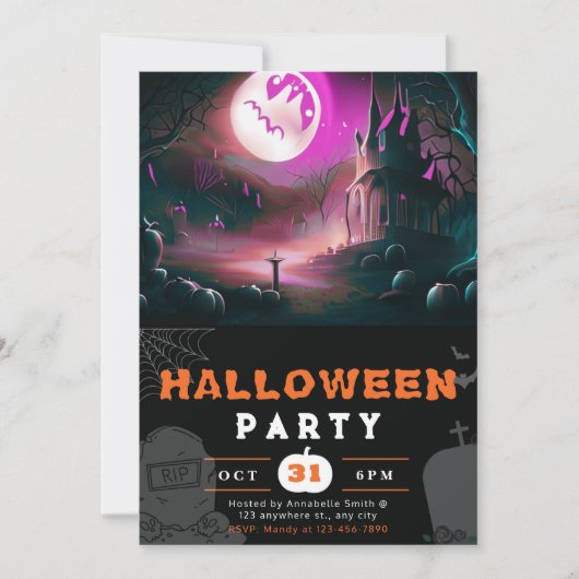 Beängstigender Jack-O' Lantern Full Moon Halloween Einladung (Vorderseite)