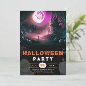 Beängstigender Jack-O' Lantern Full Moon Halloween Einladung (Stehend Vorderseite)