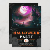Beängstigender Jack-O' Lantern Full Moon Halloween Einladung (Vorne/Hinten)