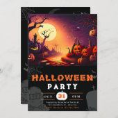 Beängstigender Jack-O' Lantern Full Moon Halloween Einladung (Vorne/Hinten)