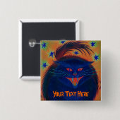 Beängstigender Katzenblau "Dein Text" Button (Vorne & Hinten)