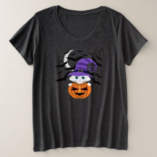 Beängstigender Kürbis mit einer weißen Kitty und H Große Größe T-Shirt (Design vorne)