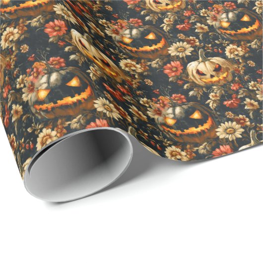 Beängstigender Kürbis und Blume Geschenkpapier (Rolleneckpunkt)