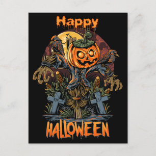Beängstigender Kürkenkürbis Halloween Scarecrow Postkarte