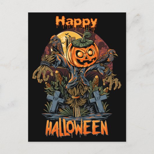 Beängstigender Kürkenkürbis Halloween Scarecrow Postkarte (Vorderseite)