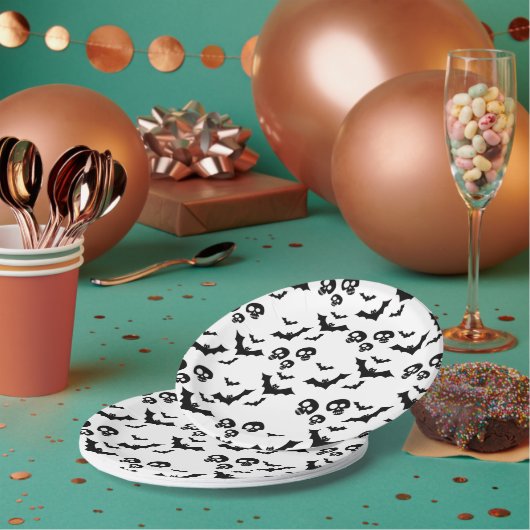 beängstigender, lustiger schwarzer Schädel und Fle Pappteller (Multi)