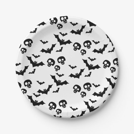 beängstigender, lustiger schwarzer Schädel und Fle Pappteller (Vorderseite)