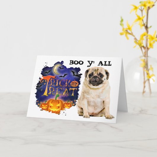 Beängstigender Mops Halloween Karte (Gelbe Blume)