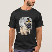 Beängstigender Mops Hund Hexenhut Halloween T-Shirt (Vorderseite)