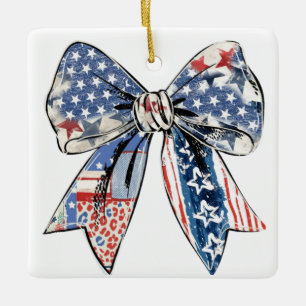 Beängstigender Patriotic Bow - USA Flag Print Desi Keramikornament