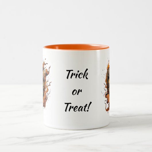 Beängstigender Pumpkinhead Trick oder Treat Zweifarbige Tasse (Mittel)