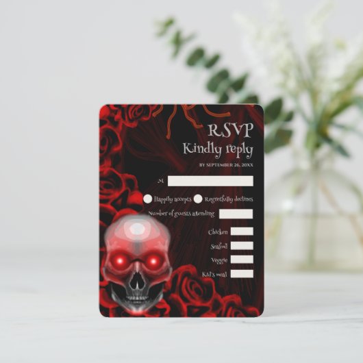 Beängstigender rötlich-blumiger, dunkelmoodisch-go RSVP karte (Stehend Vorderseite)