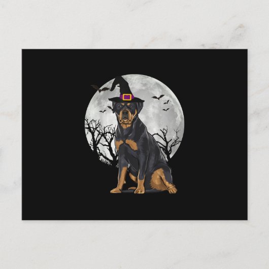 Beängstigender Rottweiler Hund Hexenhut Halloween Ankündigungspostkarte (Vorderseite)