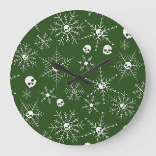 Beängstigender Schädel Weihnachten Schneeflocken g Große Wanduhr