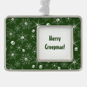 Beängstigender Schädel Weihnachten Schneeflocken g Rahmen-Ornament Silber