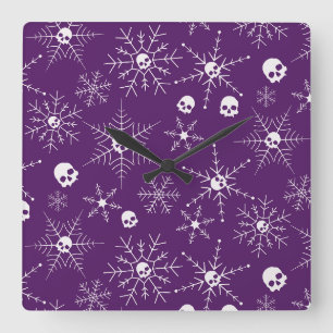 Beängstigender Schädel Weihnachten Schneeflocken l Quadratische Wanduhr