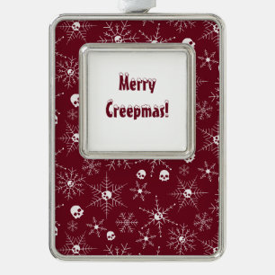 Beängstigender Schädel Weihnachten Schneeflocken r Rahmen-Ornament Silber
