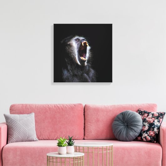 Beängstigender Schwarzer Affe Vicious Fanged Teeth Leinwanddruck (Insitu (Wohnzimmer))