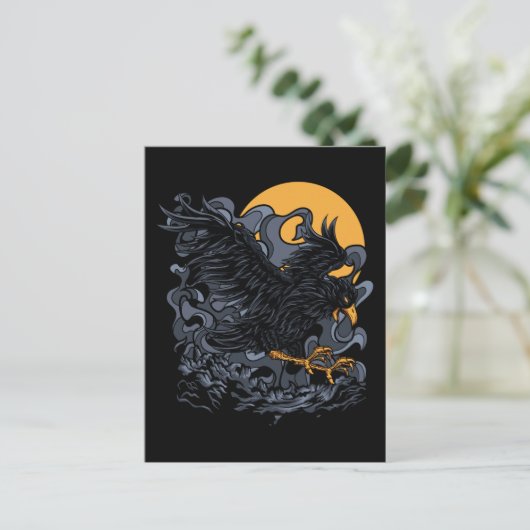 Beängstigender Schwarzer Crow-Moon Postkarte (Stehend Vorderseite)