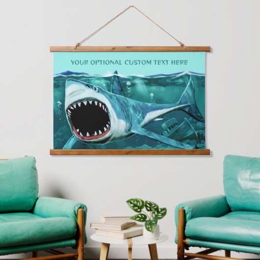 Beängstigender Shark-Text Wandteppich Mit Holzrahmen (Wohnzimmer)