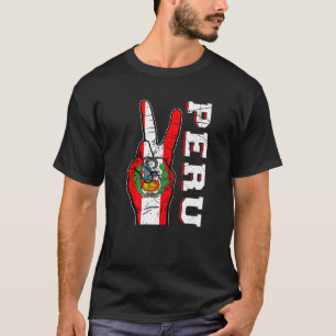 Beängstigender Sieg zwei Fingers Peru Flag Patriot T-Shirt