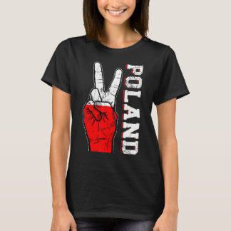 Beängstigender Sieg zwei Fingers Polen Flaggenpatt T-Shirt