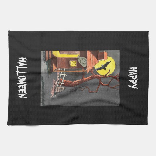 Beängstigender Spaß Halloween Bat Spuk House Geschirrtuch (Horizontal)